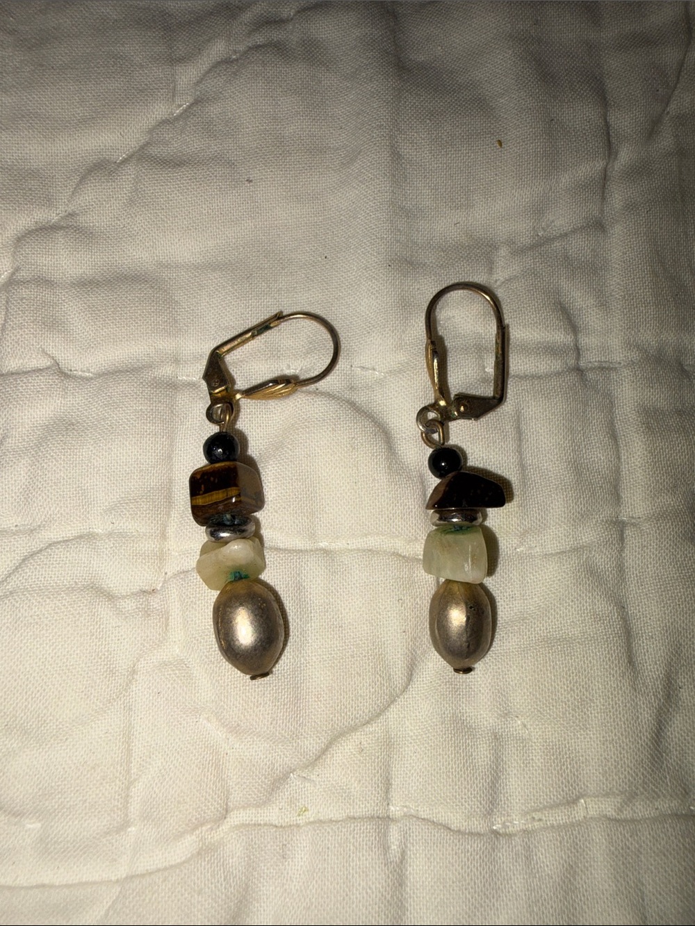 Gold-Tone Multi-Bead Drop Earrings with Brown and Cream Accents